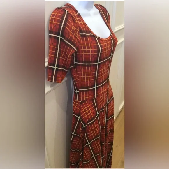 LuLaRoe Maxi Dress X-Small Burnt Orange Striped Short Sleeve - Picture 2 of 9